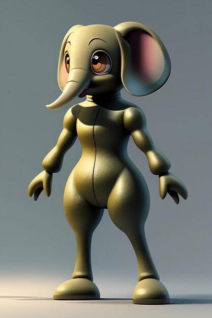 Cute Cartoon Baby Elephant Anthropomorphic 3D Rendering Character Model Hand Figure Product Kawaii