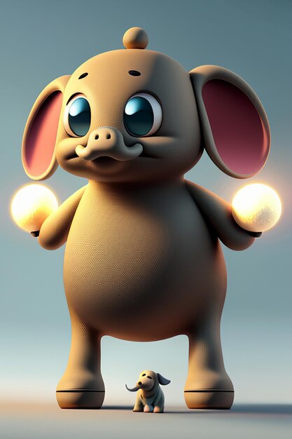 Cute Cartoon Baby Elephant Anthropomorphic 3D Rendering Character Model Hand Figure Product Kawaii