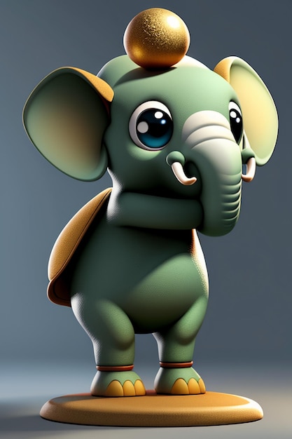 Cute Cartoon Baby Elephant Anthropomorphic 3D Rendering Character Model Hand Figure Product Kawaii