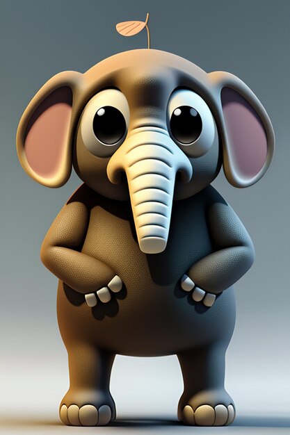 Cute Cartoon Baby Elephant Anthropomorphic 3D Rendering Character Model Hand Figure Product Kawaii