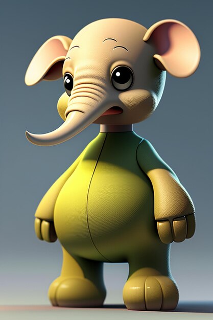 Cute Cartoon Baby Elephant Anthropomorphic 3D Rendering Character Model Hand Figure Product Kawaii