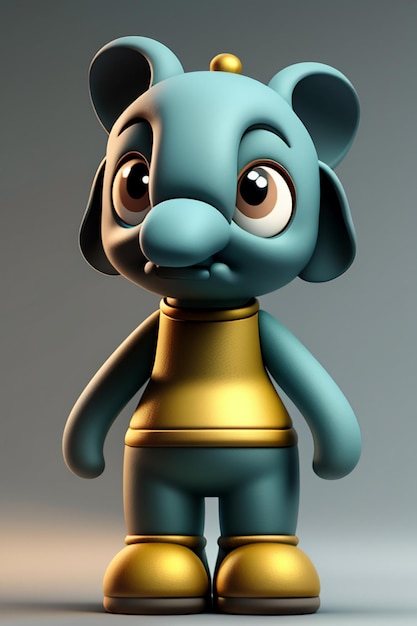 Фото Милый мультяшный слоненок, антропоморфный 3d-рендеринг, модель персонажа, ручная фигурка, продукт kawaii