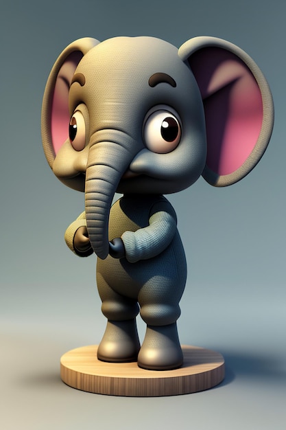 Cute Cartoon Baby Elephant Anthropomorphic 3D Rendering Character Model Hand Figure Product Kawaii