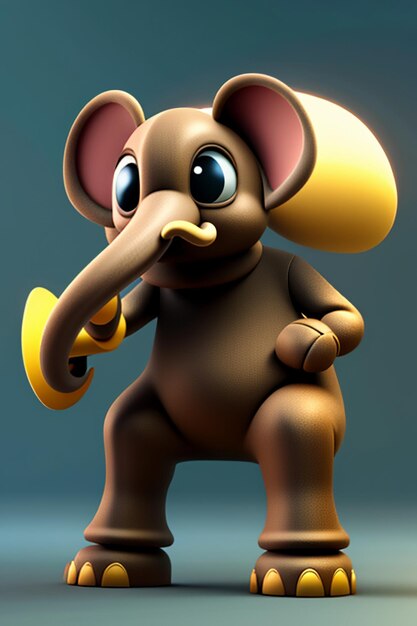 Cute cartoon baby elephant anthropomorphic 3d rendering character model hand figure product kawaii