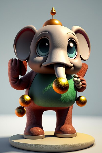 Cute cartoon baby elephant anthropomorphic 3d rendering character model hand figure product kawaii