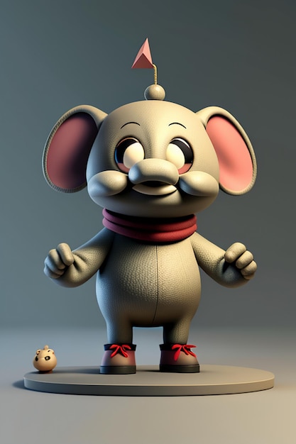 Cute Cartoon Baby Elephant Anthropomorphic 3D Rendering Character Model Hand Figure Product Kawaii