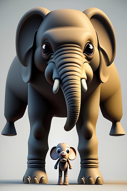 Cute Cartoon Baby Elephant Anthropomorphic 3D Rendering Character Model Hand Figure Product Kawaii