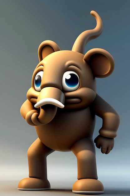 Foto simpatico cartone animato baby elefante antropomorfo rendering 3d personaggio modello figura a mano prodotto kawaii