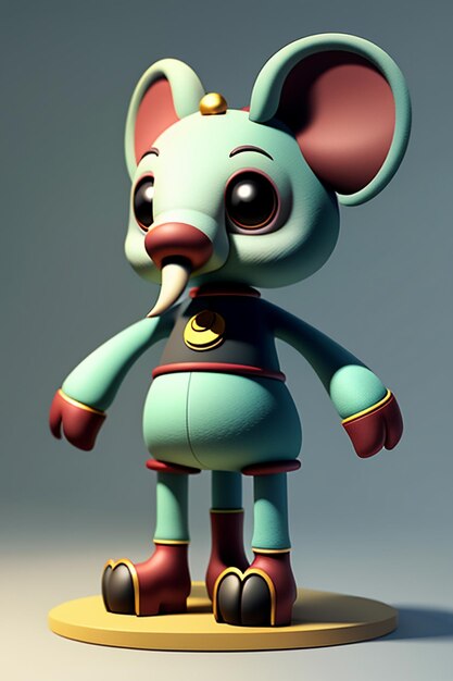 Cute Cartoon Baby Elephant Anthropomorphic 3D Rendering Character Model Hand Figure Product Kawaii