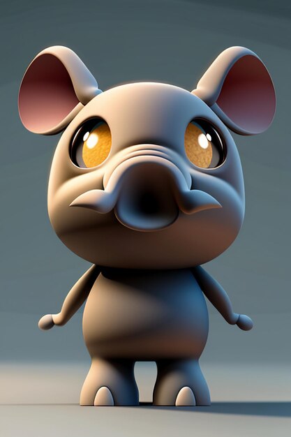 Cute Cartoon Baby Elephant Anthropomorphic 3D Rendering Character Model Hand Figure Product Kawaii