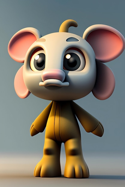 Cute Cartoon Baby Elephant Anthropomorphic 3D Rendering Character Model Hand Figure Product Kawaii