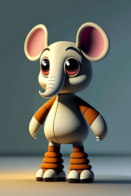 Cute Cartoon Baby Elephant Anthropomorphic 3D Rendering Character Model Hand Figure Product Kawaii