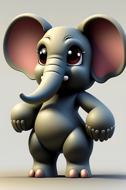 Cute Cartoon Baby Elephant Anthropomorphic 3D Rendering Character Model Hand Figure Product Kawaii