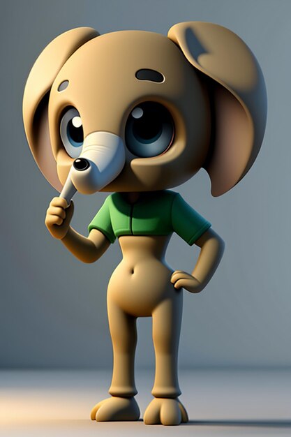 Foto simpatico cartone animato baby elefante antropomorfo rendering 3d personaggio modello figura a mano prodotto kawaii