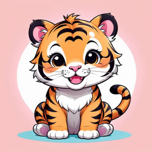 Cute cartoon baby tiger in kawaii style