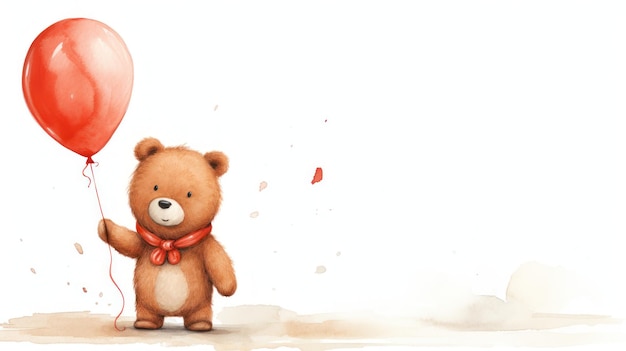 Cute Cartoon Bear Holding a Balloon in the Air AI Generated