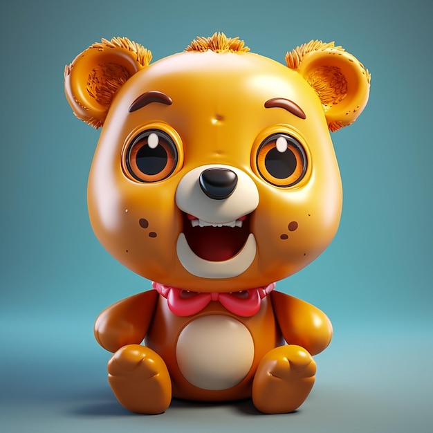 Cute cartoon bear sitting on blue background 3D rendering