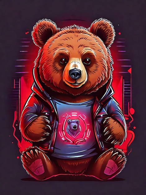 Cute cartoon bear in a spacesuit vector illustration on a dark background