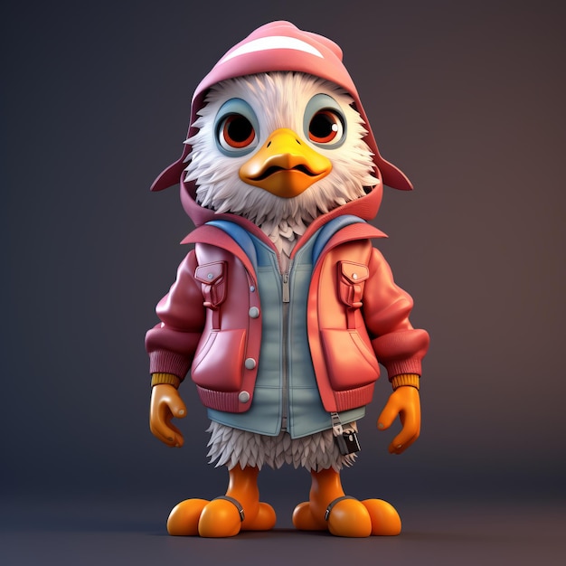 Cute Cartoon Bird In Urban Clothes Hyperrealistic 3d Sculpture