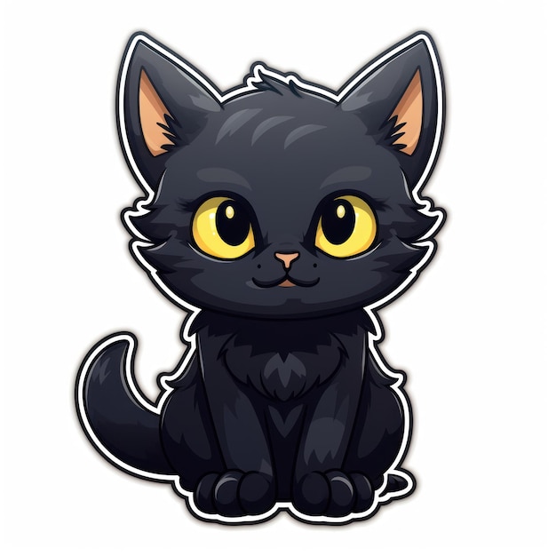 Cute cartoon black cat isolated on white background illustration