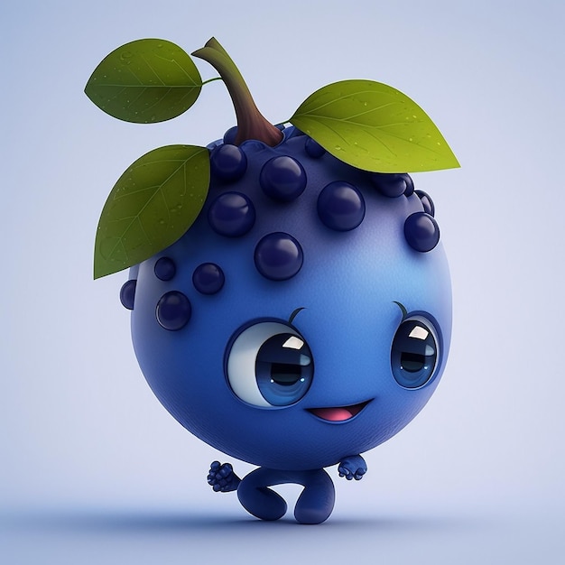 Photo a cute cartoon blueberry character ai generative