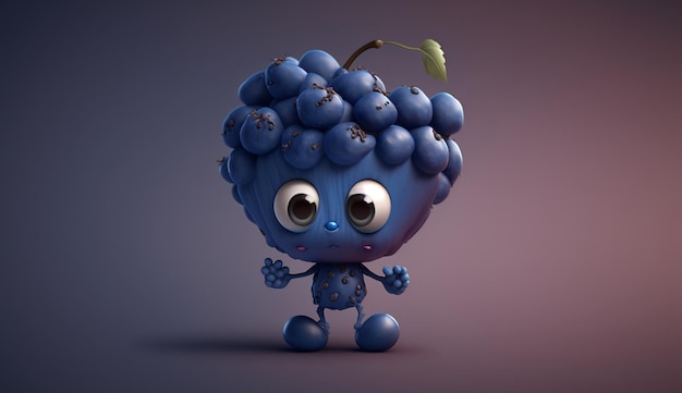 Cute Cartoon Blueberry Character Generative AI