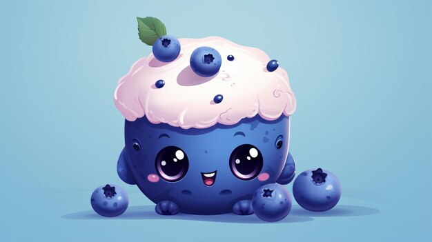 Photo cute cartoon blueberry muffin character