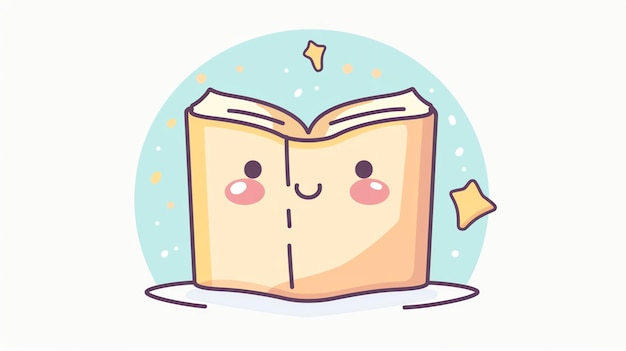 Photo a cute cartoon book with a happy face and stars around it