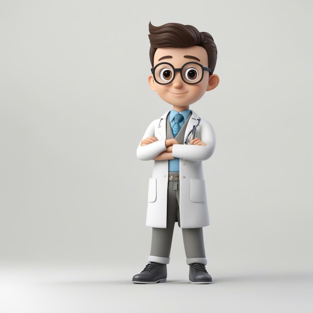 A Cute cartoon boy with doctor cloth 3d character clear white backgroung