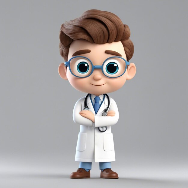 A Cute cartoon boy with doctor cloth 3d character clear white backgroung