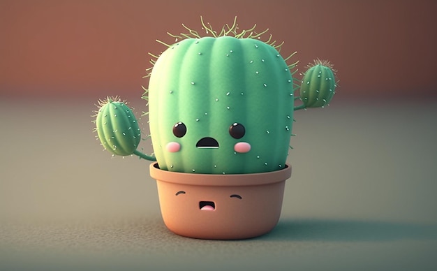 Cute Cartoon Cactus Plant By Generative AI