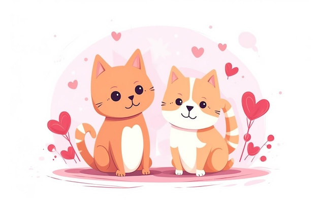 Cute cartoon cat and dog in love Vector illustration in a flat style Generative AI