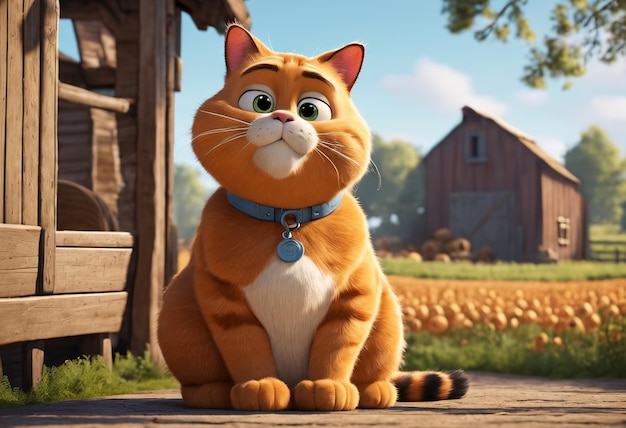 Cute Cartoon Cat on Farm Generative AI