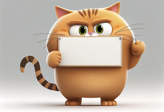 Cute cartoon cat holding a blank sheet of paper illustration