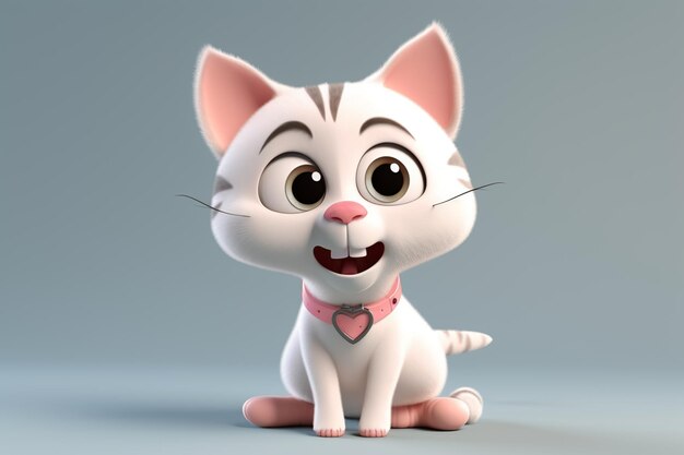 Cute cartoon cat isolated on black background 3d illustration