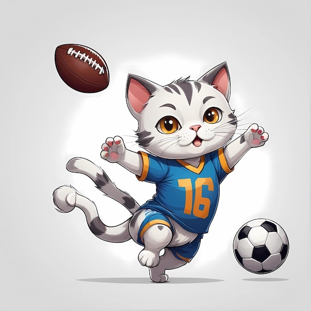 Photo cute cartoon cat playing football vector illustration