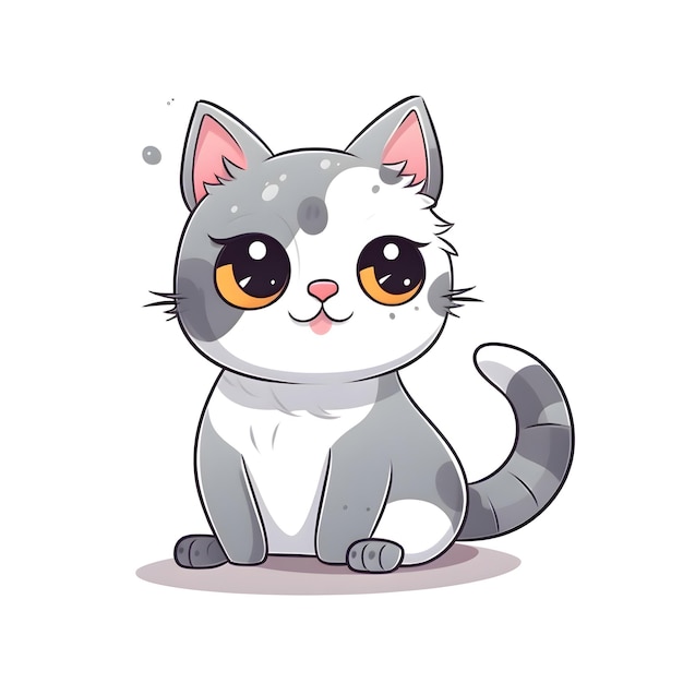 Cute cartoon cat sitting on white background Vector Illustration