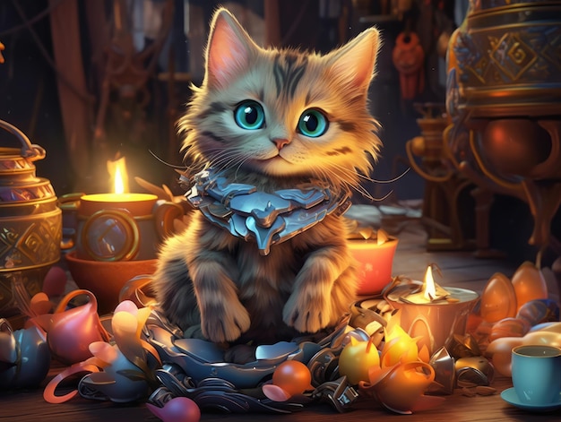 Cute cartoon cat sitting