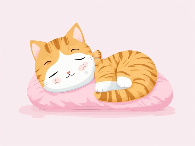 Cute cartoon cat sleeping on a soft pillow Vector illustration