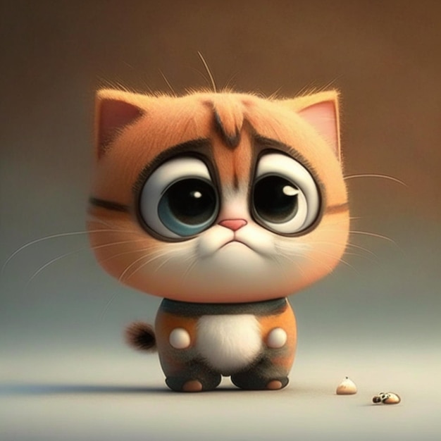 Cute cartoon cat with blue eyes 3d render illustration