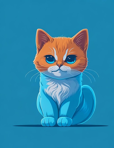 Cute cartoon cat with blue eyes vector illustration