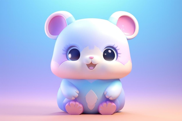 a cute cartoon cat with pink eyes and a blue background.