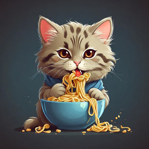Foto illustrazione vettoriale di noodle cateating cartoon per il design grafico di magliette