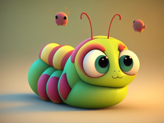 Симпатичный мультяшный персонаж-гусеница, созданный ИИ