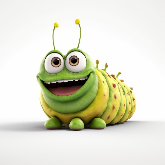 Cute Cartoon Caterpillar Quirky Expressions In Pixar Style