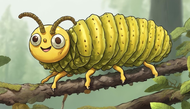 Photo a cute cartoon caterpillar with googly eyes