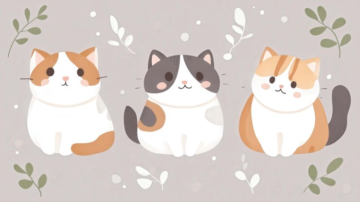 Photo 함께 앉아 있는 귀여운 만화 고양이 들
