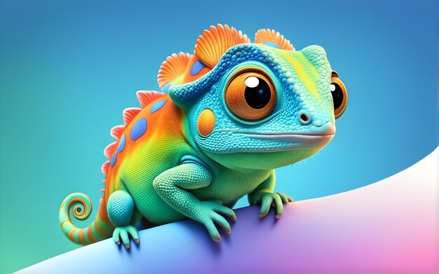 Cute Cartoon Chameleon Character Banner Solid Gradient Background