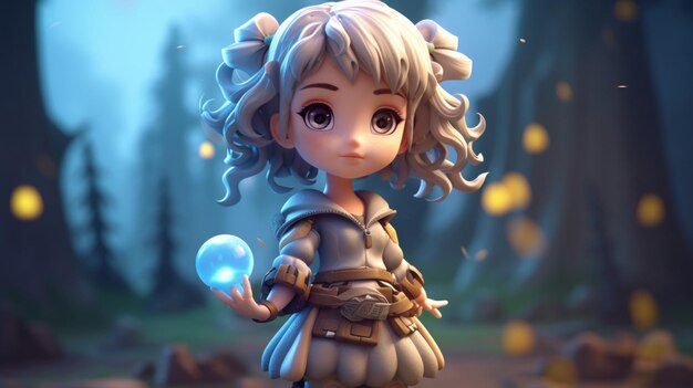 Cute cartoon character beautiful model girl 3D illustration