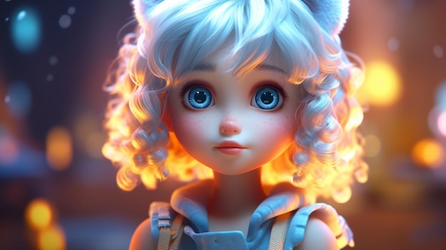 Cute cartoon character beautiful model girl 3d illustration